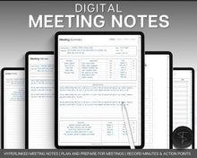 Load image into Gallery viewer, Digital Meeting Minutes Template |  Editable Meeting Notes for GoodNotes &amp; iPad | Business Agenda &amp; Note Taking
