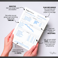 Load image into Gallery viewer, Project Planner Notepad - Project Management Organizer Desk Pad - Manage Project Tasks and Meeting Deadlines Effectively - 50 Sheets of Premium 120gsm Paper | Management | A4 Mono
