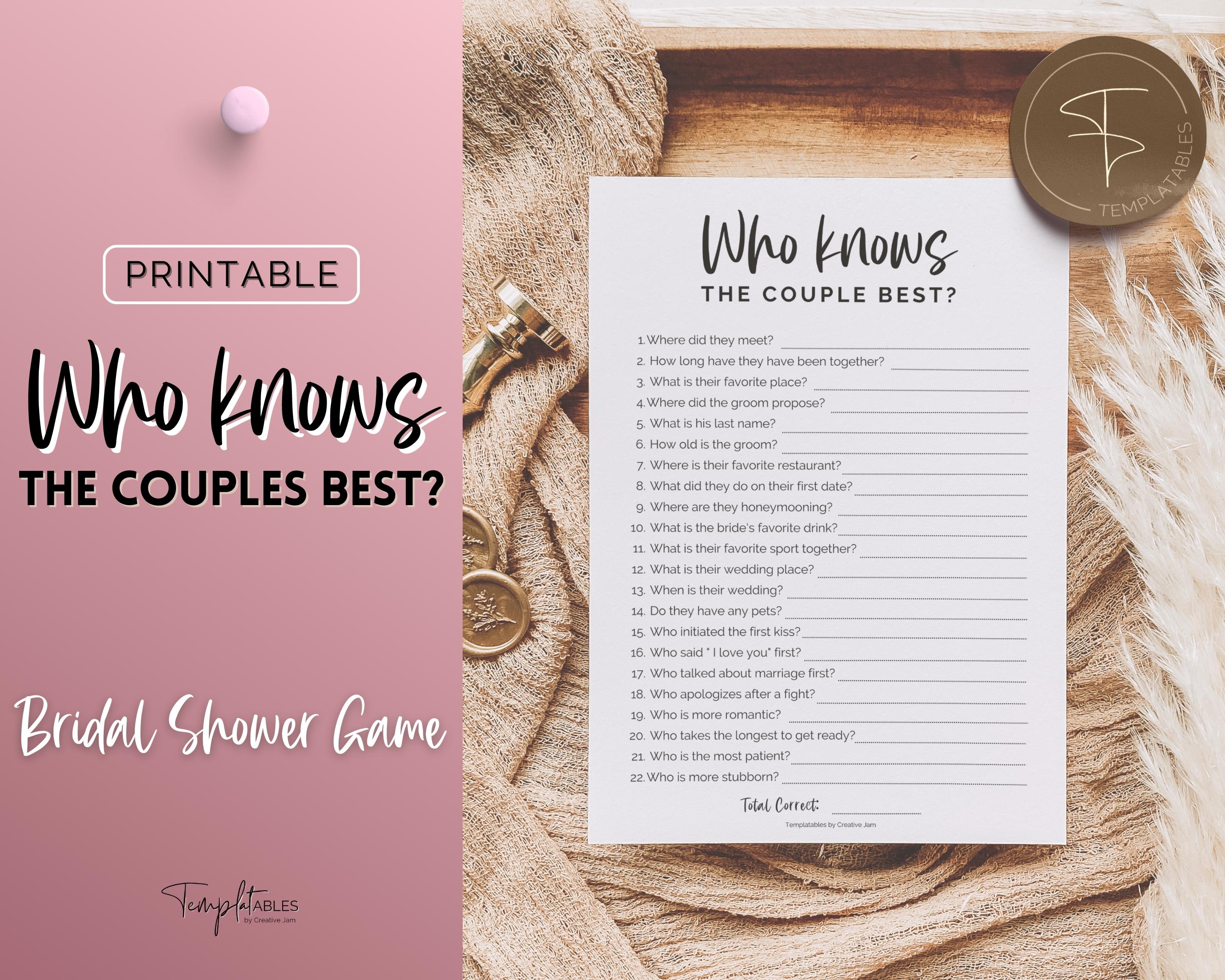 Who Knows The Couple Best Bridal Shower Game Printable 8908