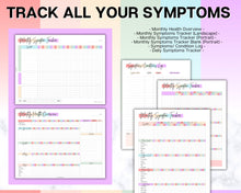 Load image into Gallery viewer, Medical Tracker Bundle | Includes 50 Medical Binder pages, Medical Planner, Printable Medication, Symptom, Bill, Doctor Visits &amp; Health Pain trackers | Colorful
