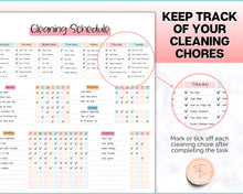 Load image into Gallery viewer, Editable Cleaning Schedule Template | Includes EDITABLE Cleaning Checklist, Cleaning Planner, Weekly House Chores, Clean Home Routine &amp; Monthly Cleaning List | Sky Colorful
