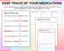 Load image into Gallery viewer, Medical Tracker Bundle | Includes 50 Medical Binder pages, Medical Planner, Printable Medication, Symptom, Bill, Doctor Visits &amp; Health Pain trackers | Colorful
