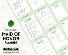 Load image into Gallery viewer, 50pg Maid of Honor Planner Bundle - Matron of Honor Wedding Planner | To Do List for Bridal Showers &amp; Bachelorette | Green
