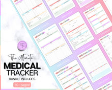 Load image into Gallery viewer, Medical Tracker Bundle | Includes 50 Medical Binder pages, Medical Planner, Printable Medication, Symptom, Bill, Doctor Visits &amp; Health Pain trackers | Colorful
