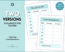 Load image into Gallery viewer, Printable Cash Breakdown Teller Slips for Withdrawals, Sinking Funds &amp; Cash Envelopes
