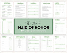 Load image into Gallery viewer, 50pg Maid of Honor Planner Bundle - Matron of Honor Wedding Planner | To Do List for Bridal Showers &amp; Bachelorette | Green
