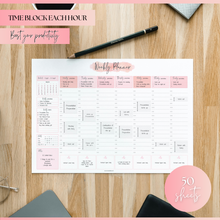 Load image into Gallery viewer, Weekly Hourly Planner Notepad, Daily Planner Desk Pad, Weekly Schedule, To Do List Note Pad, ADHD Planner | 50 Undated Tear Away Sheets A4 | Pink
