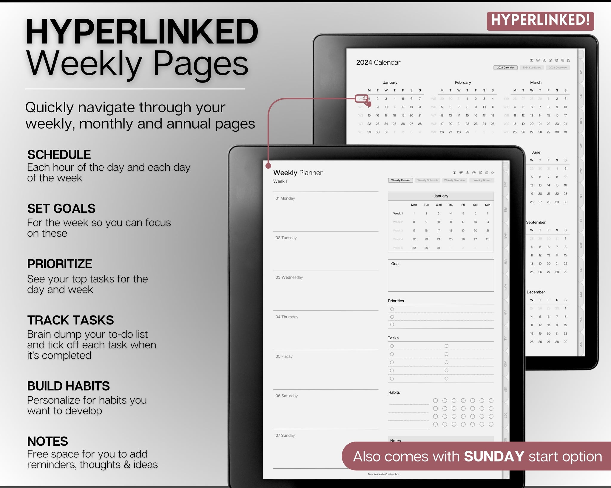 2024 Kindle Scribe Weekly Planner Hyperlinked Digital Planner!