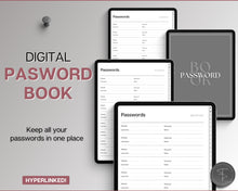 Load image into Gallery viewer, Digital Password Book | Password Tracker with tabs, Password Keeper &amp; Organizer, Password Log | Perfect for Goodnotes, Notability, iPad &amp; Digital Notebook | Mono

