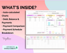 Load image into Gallery viewer, Dave Ramsey Debt Snowball Calculator | Google Sheets Debt Payoff Automated Tracker Template | Budget Planner Spreadsheet | Colorful
