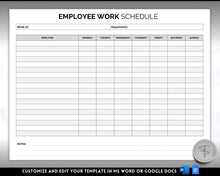 Load image into Gallery viewer, Employee Work Schedule &amp; Time Tracker | EDITABLE Employee Time Sheet Template for Google Docs &amp; Microsoft Word
