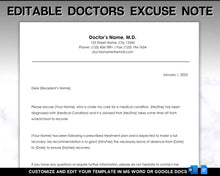 Load image into Gallery viewer, Editable Doctors Excuse Note | Editable Template for Fake Doctors Note, Medical Note for Work, School &amp; Word Template | Perfect for Google Docs | Paragraph
