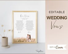 Load image into Gallery viewer, His and Hers Wedding Vows Wall Art Print | Includes First Anniversary Gift, Paper Anniversary, EDITABLE Wedding Vows Template &amp; Vow Book Booklet
