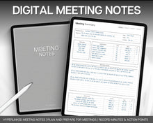 Load image into Gallery viewer, Digital Meeting Minutes Template |  Editable Meeting Notes for GoodNotes &amp; iPad | Business Agenda &amp; Note Taking
