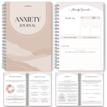 Load image into Gallery viewer, Anxiety Journal, Anxiety Worksheets, Anxiety Relief Workbook, Guided Prompts, CBT Therapy Notebook, Mental Health Wellness | A5 Lux
