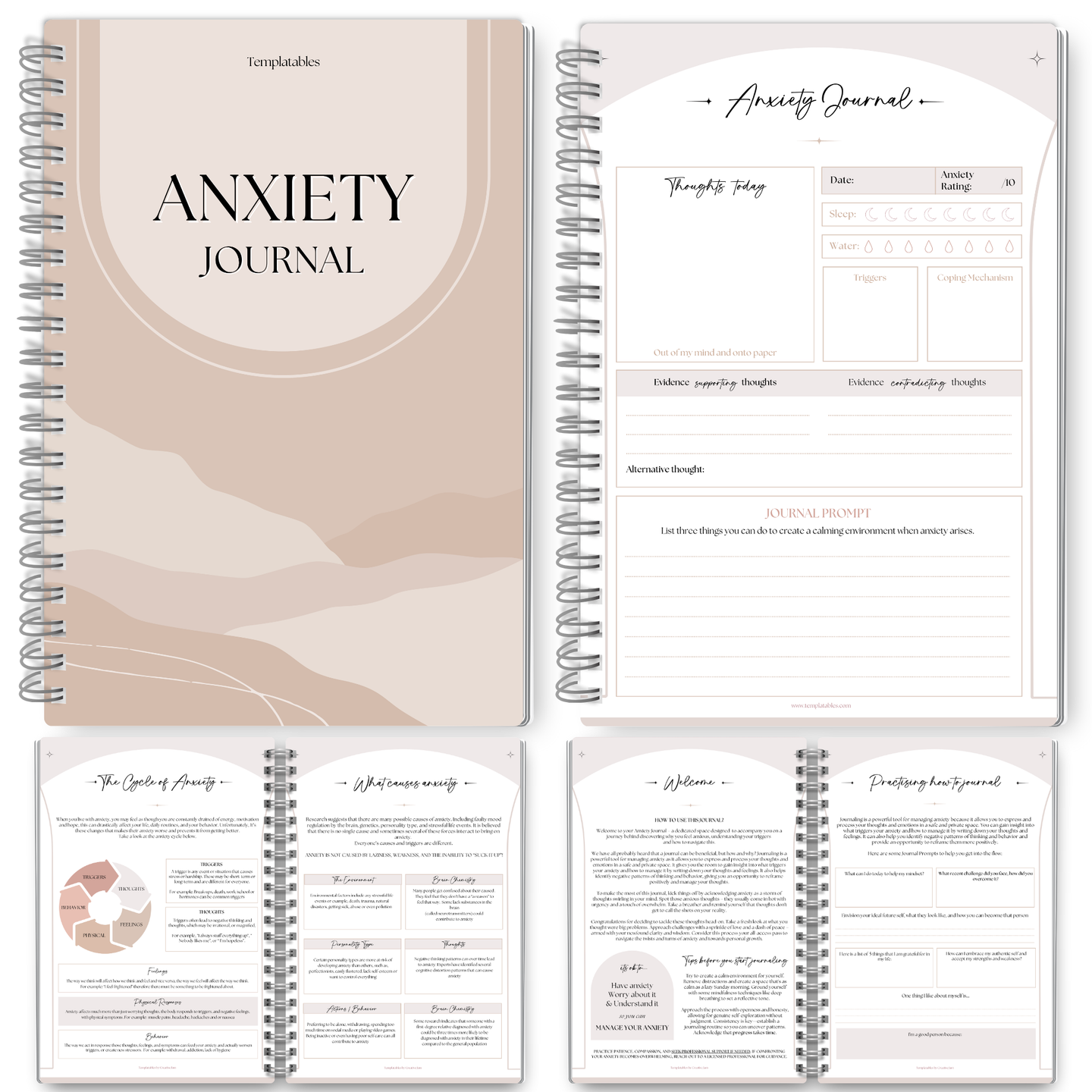 Anxiety Journal, Anxiety Worksheets, Anxiety Relief Workbook, Guided Prompts, CBT Therapy Notebook, Mental Health Wellness | A5 Lux