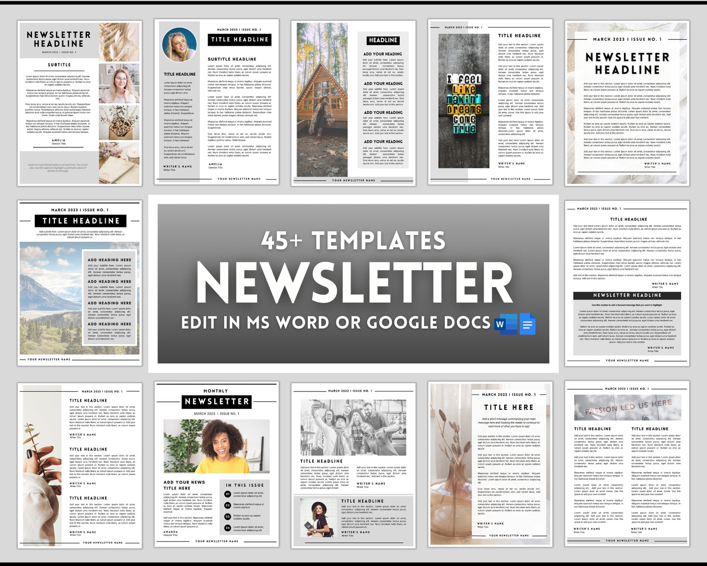 EDITABLE Newsletter Template | With 45+ templates for Real Estate, Realtor, Monthly Newspaper, Relief Society, Brochure, Nonprofit | Perfect for WORD & GOOGLE Docs