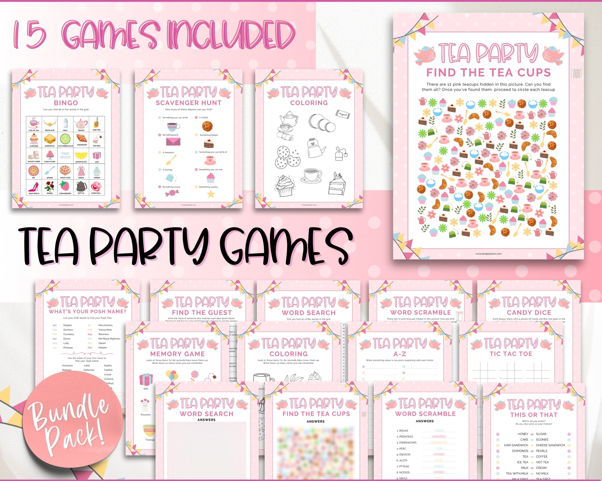 Tea Party Games Bundle | With 15 Girls Afternoon Tea Party Games