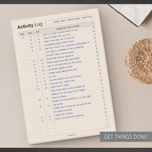 Load image into Gallery viewer, Activity Log Notepad – Daily Work Task Log Book - Undated Task Planner &amp; Tracker with 50 Sheets of Premium 120gsm Paper | A4 Mono
