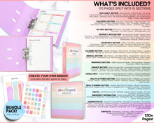 Load image into Gallery viewer, The Colorful Home Management Binder Bundle! includes 170pg Household Planner for Cleaning, Emergency, Budget, Meal planners &amp; checklists, Life Binder
