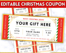 Load image into Gallery viewer, Editable Christmas Coupon Template | Perfect Event Ticket | Includes EDITABLE DIY Event Printable, Surprise Getaway Invitation, Gift for him &amp; Musical Theatre Concert
