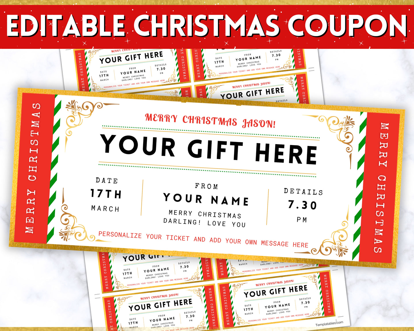 Editable Christmas Coupon Template | Perfect Event Ticket | Includes EDITABLE DIY Event Printable, Surprise Getaway Invitation, Gift for him & Musical Theatre Concert