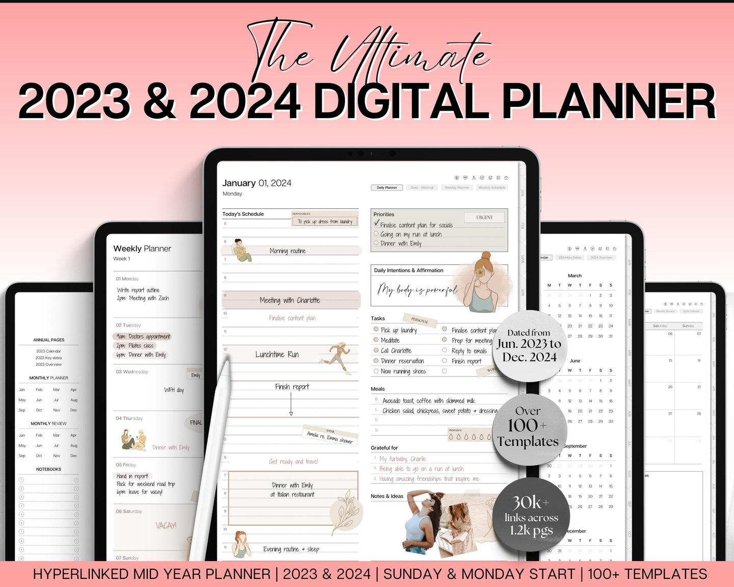 2023 2024 Ultimate Digital Planner Monthly, Weekly, and Daily Planner, iPad  Planner, Hyperlinked Planner, Goodnotes Planner, Notability 