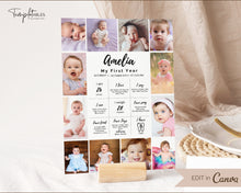 Load image into Gallery viewer, EDITABLE First Birthday Milestone Sign | 1st Birthday Poster, Baby Milestone decor, Canva Template &amp; Photo Collage Poster | Amelia
