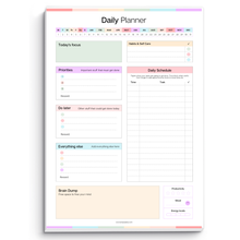 Load image into Gallery viewer, ADHD Daily Planner Notepad for Neurodivergent Adults - Productivity Daily Planner Desk Pad &amp; Task Management to Stay Organized and Focused | 50 Undated Tear Away Sheets A4 | Colorful
