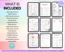 Load image into Gallery viewer, ALL ACCESS Digital Planners | 2025 Colorful Planner Bundle with Daily Weekly Planners | For  Recipe, Notebook, Fitness, Goal, Budget &amp; Meal &amp; ADHD | Undated
