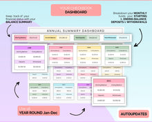 Load image into Gallery viewer, Editable Checkbook Register Spreadsheet | Google Sheets Check Register for Bill, Expenses, Credit Card, Income, Spending Tracker &amp; Finance Template | Colorful
