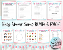 Load image into Gallery viewer, Gender Reveal Games Bundle | Includes Gender reveal party, Baby announcement, What will baby be, Bingo, Baby predictions &amp; Blue or pink party games | Balloons
