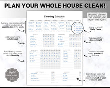 Load image into Gallery viewer, Editable Cleaning Schedule Template | Includes EDITABLE Cleaning Checklist, Cleaning Planner, Weekly House Chores, Clean Home Routine &amp; Monthly Cleaning List | Mono
