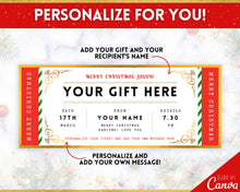 Load image into Gallery viewer, Editable Christmas Coupon Template | Perfect Event Ticket | Includes EDITABLE DIY Event Printable, Surprise Getaway Invitation, Gift for him &amp; Musical Theatre Concert
