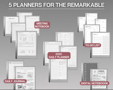 Load image into Gallery viewer, ESSENTIALS template pack for the reMarkable 2 | 2025 Daily Planner, Digital To Do List, Meeting Minutes, Meeting Notes, Journal &amp; Notebook
