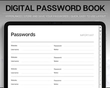 Load image into Gallery viewer, Digital Password Book | Password Tracker with tabs, Password Keeper &amp; Organizer, Password Log | Perfect for Goodnotes, Notability, iPad &amp; Digital Notebook | Mono
