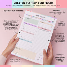 Load image into Gallery viewer, ADHD Daily Planner Notepad for Neurodivergent Adults - Productivity Daily Planner Desk Pad &amp; Task Management to Stay Organized and Focused | 50 Undated Tear Away Sheets A4 | Colorful
