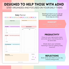 Load image into Gallery viewer, ADHD Daily Planner Notepad for Neurodivergent Adults - Productivity Daily Planner Desk Pad &amp; Task Management to Stay Organized and Focused | 50 Undated Tear Away Sheets A4 | Colorful
