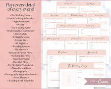 Load image into Gallery viewer, EDITABLE Wedding Planner Binder Kit, Wedding Planner, Wedding Planning Checklist, Wedding Day Schedule, To Do List, Budget, Timeline, CANVA
