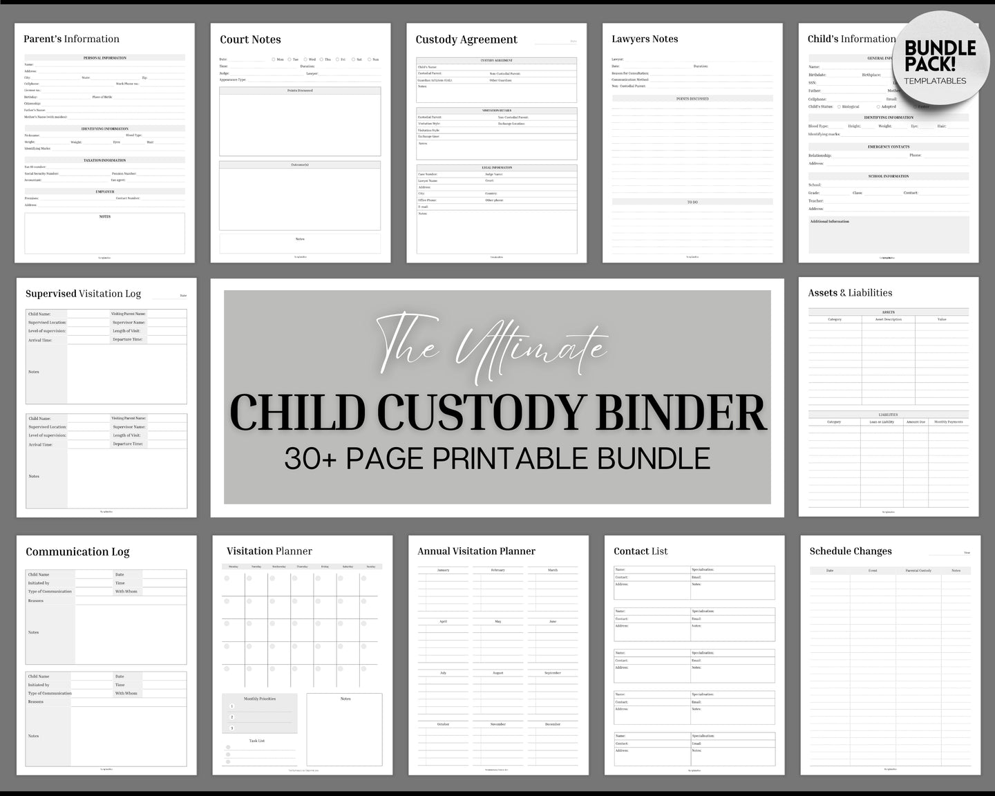 Child Custody Binder | Includes Child Custody Journal, Printable Child Custody Planner, Co-parenting Calendar, Divorce Planner & Communication Log