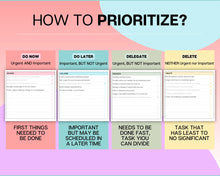 Load image into Gallery viewer, Decision Matrix Spreadsheet | Task Priority Tracker Template with Google Sheets Spreadsheet, Eisenhower Matrix, To Do List, Decision Maker &amp; Brain Dump | Colorful
