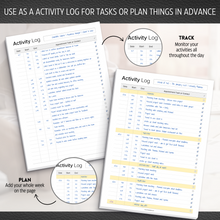 Load image into Gallery viewer, Activity Log Notepad – Daily Work Task Log Book - Undated Task Planner &amp; Tracker with 50 Sheets of Premium 120gsm Paper | A4 Mono
