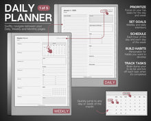 Load image into Gallery viewer, ESSENTIALS template pack for the reMarkable 2 | 2025 Daily Planner, Digital To Do List, Meeting Minutes, Meeting Notes, Journal &amp; Notebook
