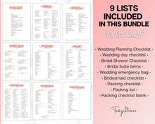 Load image into Gallery viewer, Wedding Checklist Bundle | Packed with Wedding Timeline, Photo Shot List, Wedding Planner Binder Kit, Wedding Day Schedule, To Do List &amp; Packing Countdown
