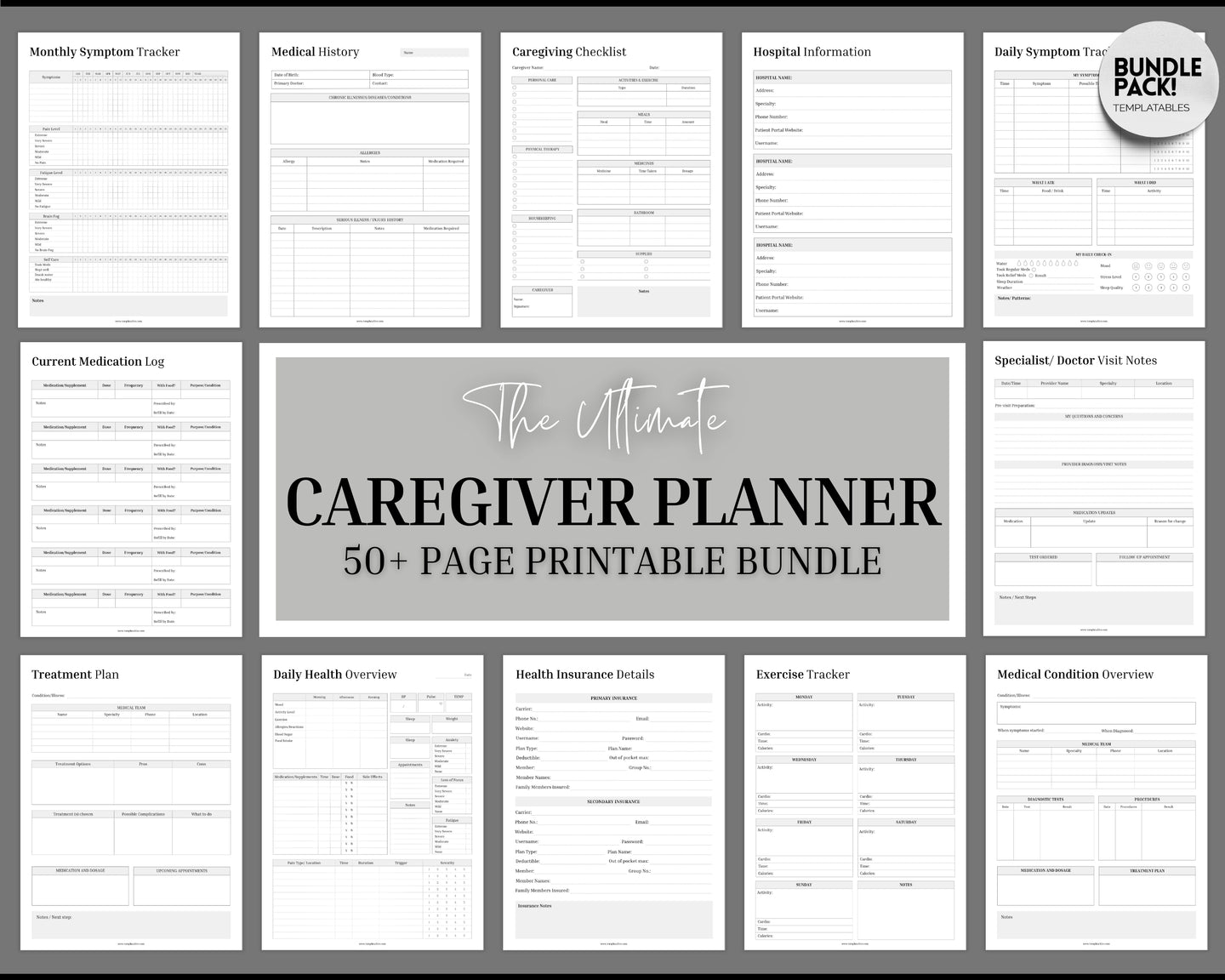 Caregiver Checklist Bundle | Includes Caregiver Daily Log, Elderly Caregiver planner, Nurse to do list, medical, pain medication, symptom trackers & logbook