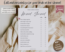 Load image into Gallery viewer, EDITABLE Bridal Shower Game BUNDLE | With 40+ Wedding Shower Games, Bachelorette Party, He said she said, Bridal Feud, Who knows the bride &amp; Bingo
