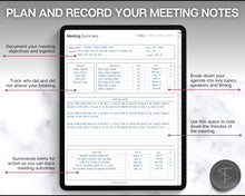 Load image into Gallery viewer, Digital Meeting Minutes Template |  Editable Meeting Notes for GoodNotes &amp; iPad | Business Agenda &amp; Note Taking
