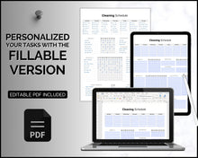 Load image into Gallery viewer, Editable Cleaning Schedule Template | Includes EDITABLE Cleaning Checklist, Cleaning Planner, Weekly House Chores, Clean Home Routine &amp; Monthly Cleaning List | Mono
