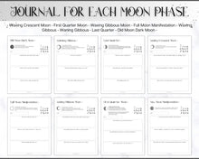 Load image into Gallery viewer, 2024 Moon Journal | With Moon Calendar, Moon Phases, 2024 2025 Lunar Calendar, Moon Planner, Moon Magic, New Moon, Moon Phase Printable &amp; Manifestation
