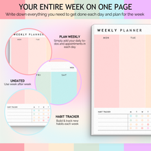 Load image into Gallery viewer, Weekly Planner Notepad - Daily, Weekly Schedule, To Do List Desk Pad, Productivity Planner &amp; Time Management, ADHD Planner | 50 Undated Tear Away Sheets | A4 Colorful
